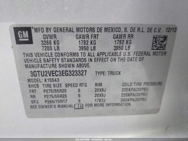 3GTU2VEC3EG323327 GMC Sierra 1500 Slt