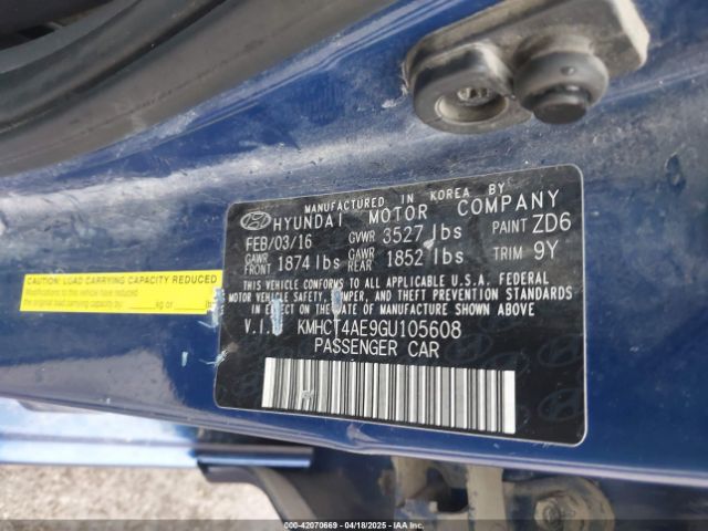 KMHCT4AE9GU105608 Hyundai ACCENT SE
