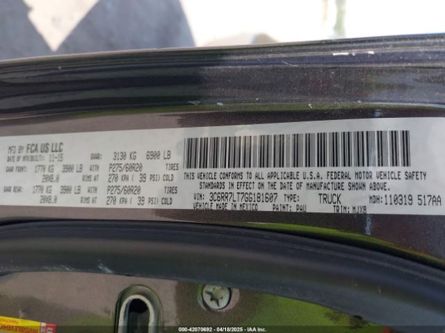 3C6RR7LT7GG181607 RAM 1500 Big Horn