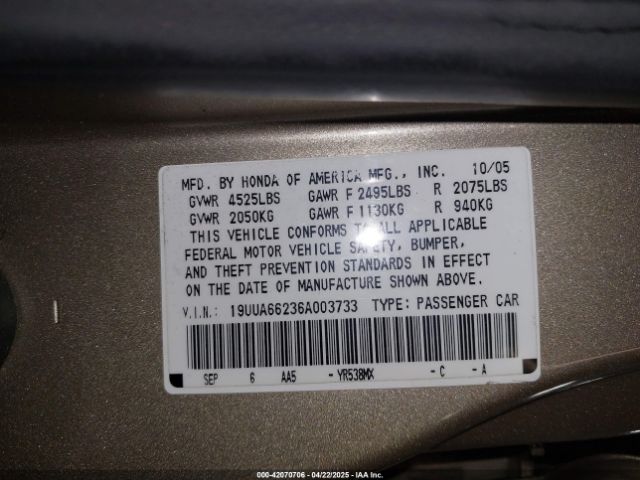 2006 ACURA TL 19UUA66236A003733 Photo 8