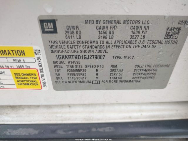 1GKKRTKD1GJ279807 GMC Acadia Denali