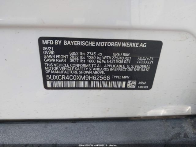 5UXCR4C0XM9H62566 BMW X5 Sdrive40i