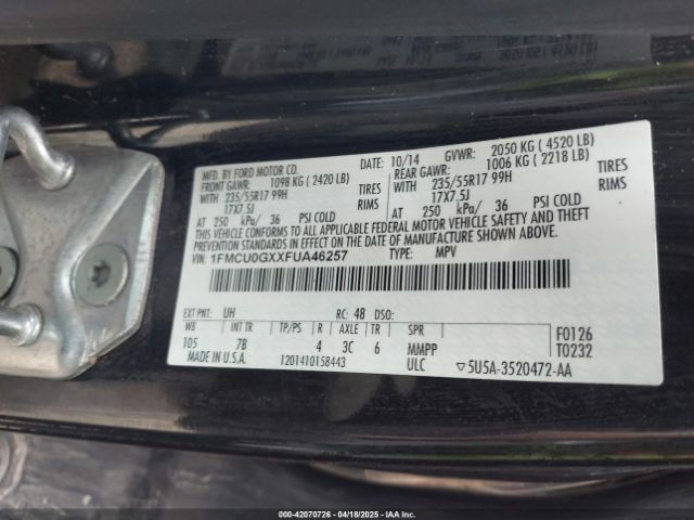 1FMCU0GXXFUA46257 Ford ESCAPE SE