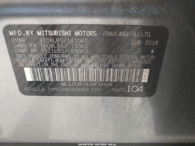 ML32F3FJ3JHF14409 Mitsubishi Mirage G4 Es
