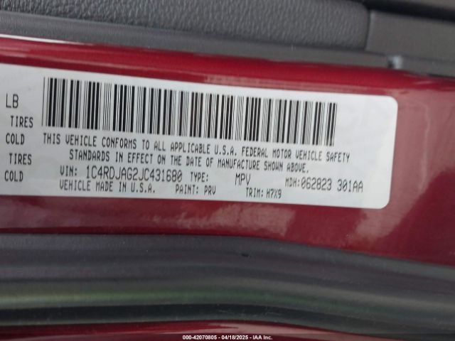 1C4RDJAG2JC431680 Dodge Durango Sxt Awd