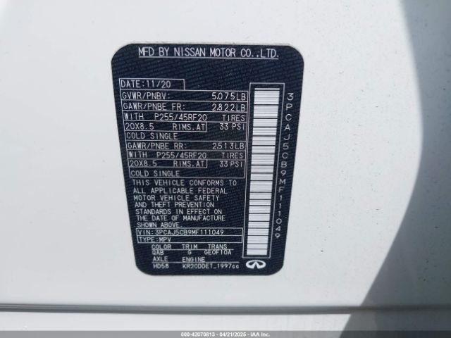 3PCAJ5CB9MF111049 Infiniti Qx50 Sensory Awd