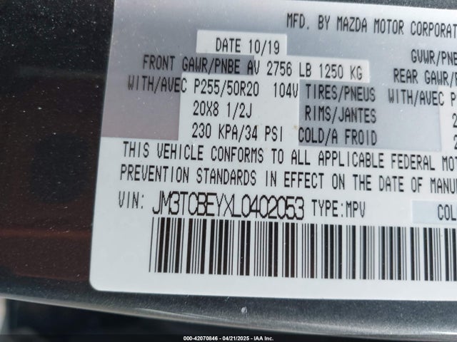 JM3TCBEYXL0402053 Mazda Cx-9 Signature