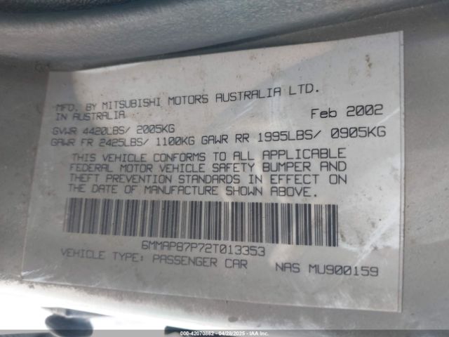 2002 MITSUBISHI DIAMANTE 6MMAP87P72T013353 Photo 8