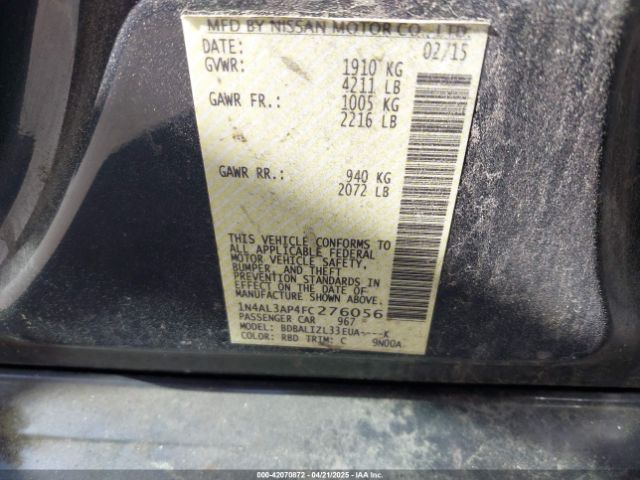 1N4AL3AP4FC276056 Nissan Altima 2.5 Sv