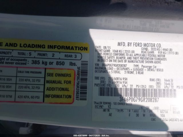 3FA6P0G79GR208287 Ford FUSION S