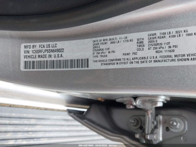 1C6SRFJP6SN649022 RAM 1500 Laramie  4x4 5'7 Box