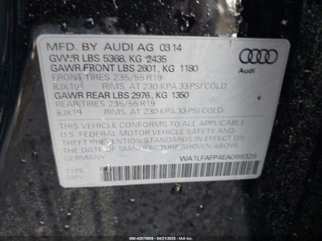WA1LFAFP4EA099326 Audi Q5 2.0t Premium