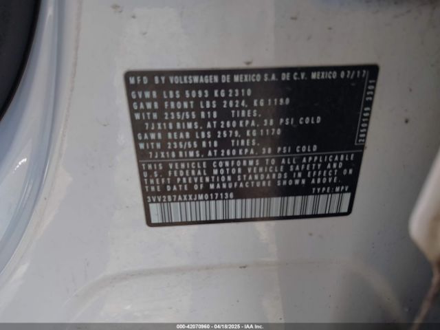 3VV2B7AXXJM017136 Volkswagen Tiguan 2.0t Se/2.0t Sel