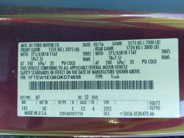 1FTEW1EG6GKD74658 Ford 2016