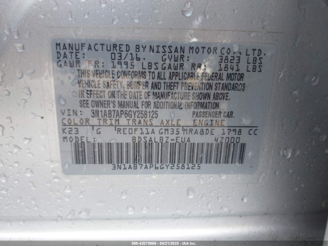3N1AB7AP6GY258125 Nissan SENTRA S