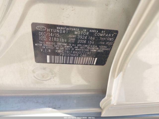 KMHD74LF4HU071190 Hyundai 2017