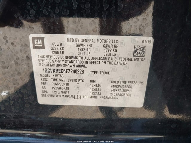 1GCVKREC6FZ240228 Chevrolet Silverado 1500 2lt