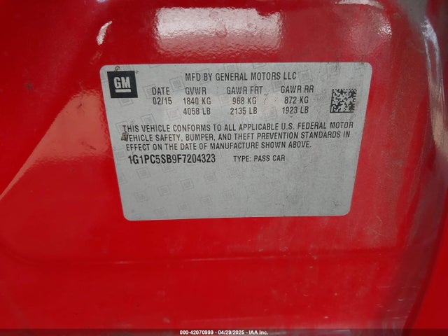 1G1PC5SB9F7204323 Chevrolet Cruze 1lt Auto