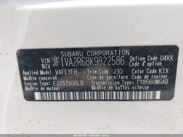 JF1VA2R68K9822586 Subaru Wrx Sti