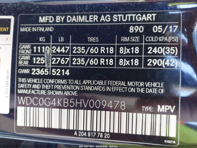 WDC0G4KB5HV009478 Mercedes-Benz m274