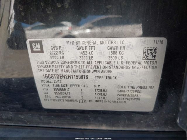 1GCGTDEN2H1150876 Chevrolet Colorado Z71