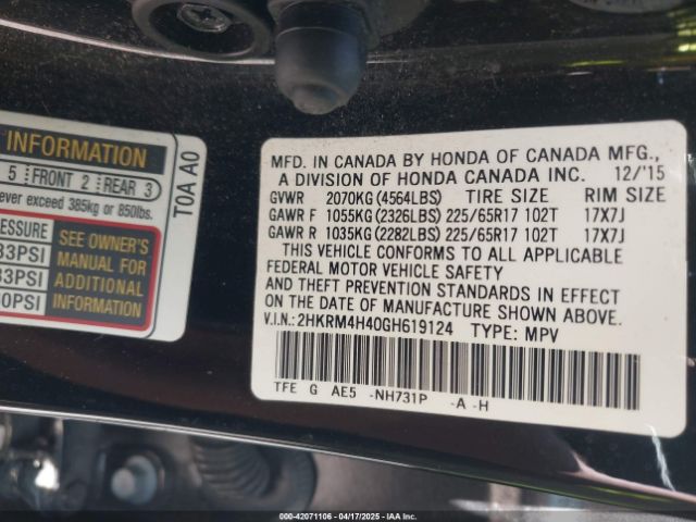 2HKRM4H40GH619124 Honda CR-V SE