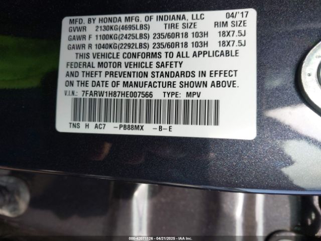 7FARW1H87HE007566 Honda Cr-v Ex-l/ex-l Navi