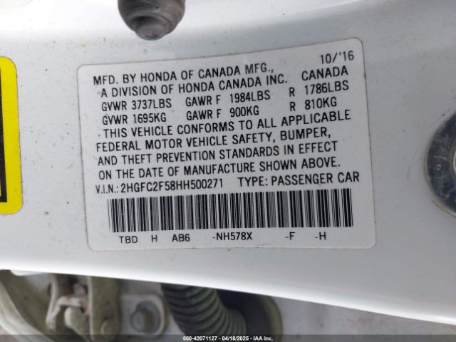 2HGFC2F58HH500271 Honda Civic Lx