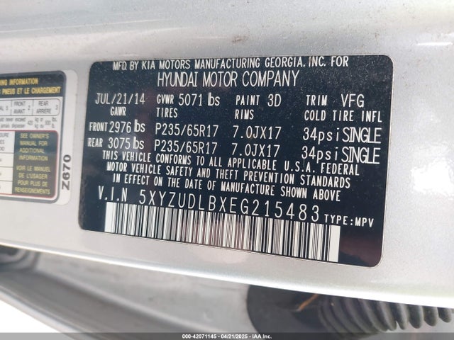 5XYZUDLBXEG215483 Hyundai Santa Fe Sport 2.4l