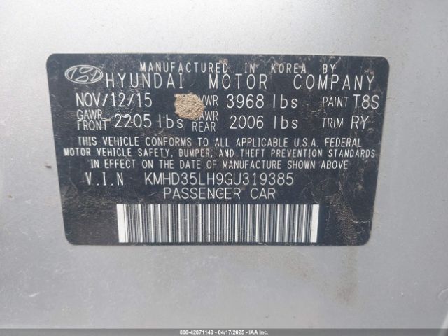 KMHD35LH9GU319385 Hyundai ELANTRA GT