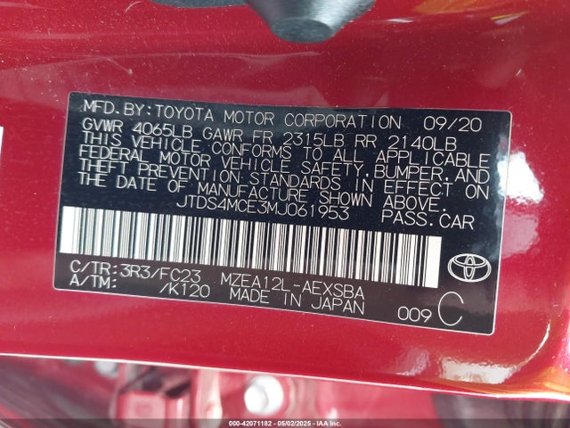 JTDS4MCE3MJ061953 Toyota COROLLA SE