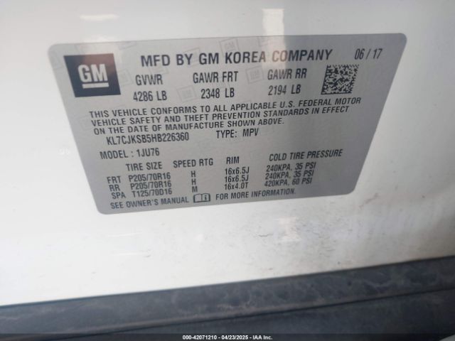 KL7CJKSB5HB226360 Chevrolet TRAX LS