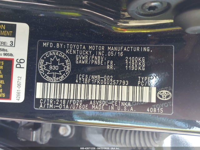 4T1BF1FK0GU257793 Toyota CAMRY LE