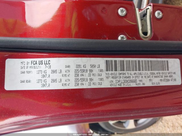 1C4PJLDB3KD266665 Jeep Cherokee Limited Fwd