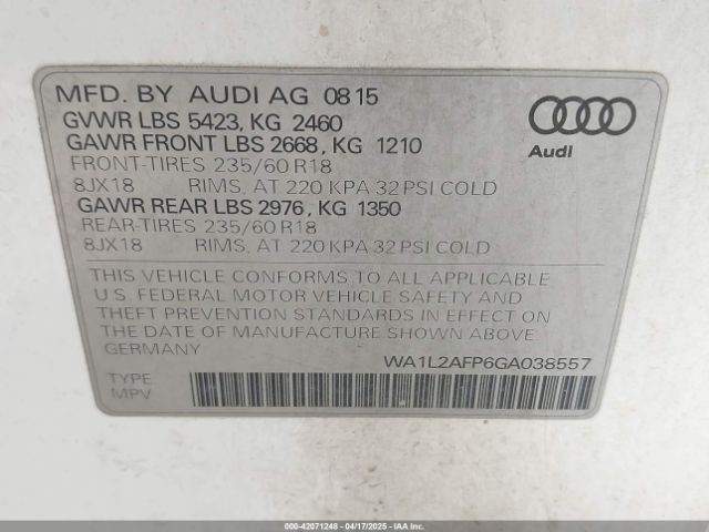 2016 AUDI Q5 WA1L2AFP6GA038557 Photo 8