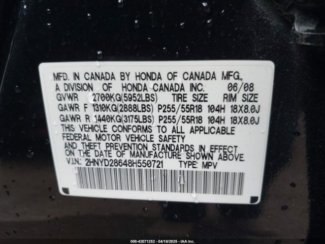 2008 ACURA MDX 2HNYD28648H550721 Photo 8