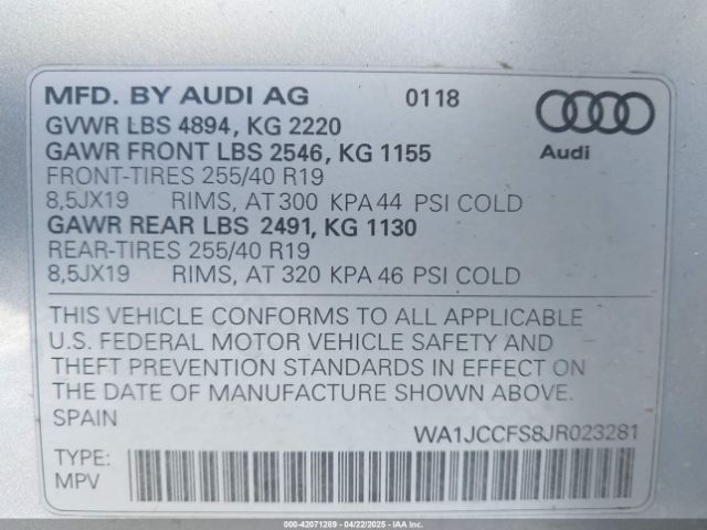 2018 AUDI Q3 WA1JCCFS8JR023281 Photo 8