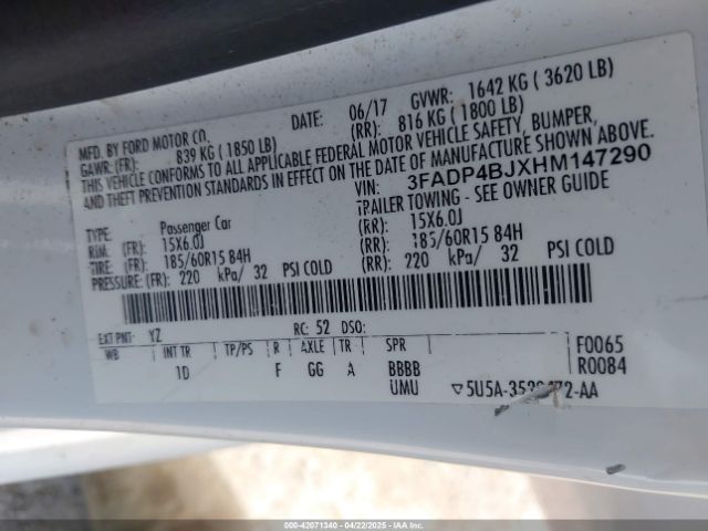 3FADP4BJXHM147290 Ford FIESTA SE