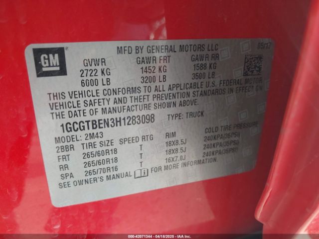 1GCGTBEN3H1283098 Chevrolet Colorado Wt