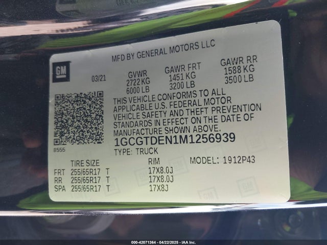 1GCGTDEN1M1256939 Chevrolet Colorado 4wd  Short Box Z71
