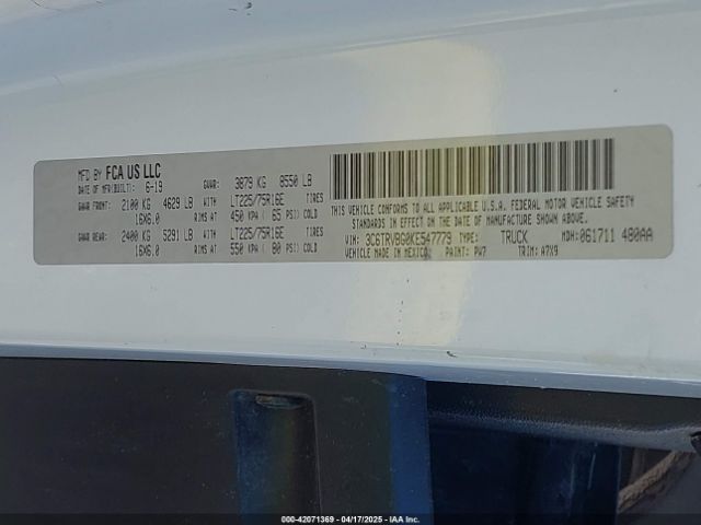 3C6TRVBG0KE547779 RAM Promaster 1500 High Roof 136 Wb