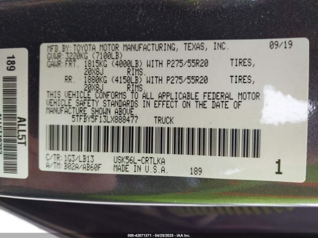 5TFBY5F13LX888477 Toyota Tundra Limited
