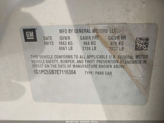 1G1PC5SB7E7116384 Chevrolet Cruze 1lt Auto