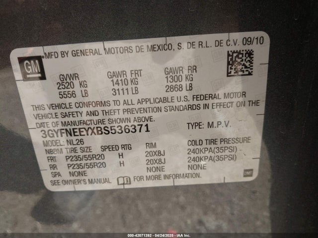2011 CADILLAC SRX 3GYFNEEYXBS536371 Photo 8