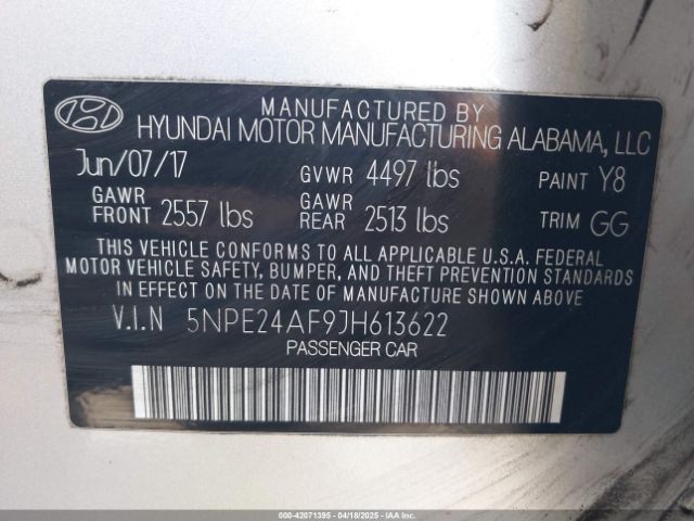 5NPE24AF9JH613622 Hyundai SONATA SE