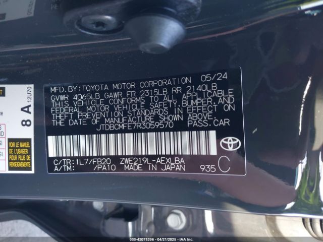 JTDBCMFE7R3059570 Toyota Corolla Hybrid Le