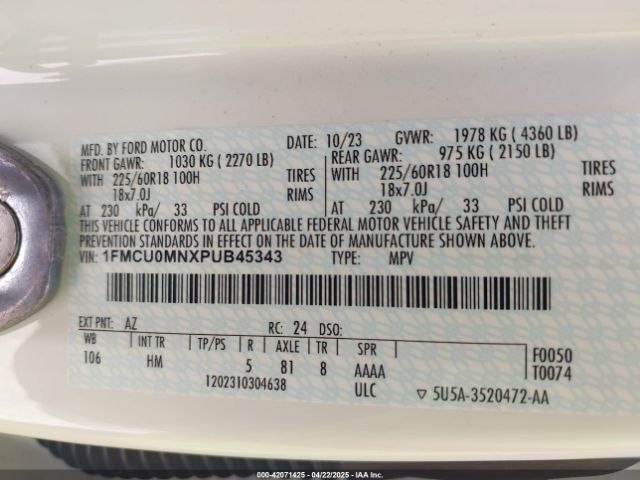 1FMCU0MNXPUB45343 Ford Escape St-line