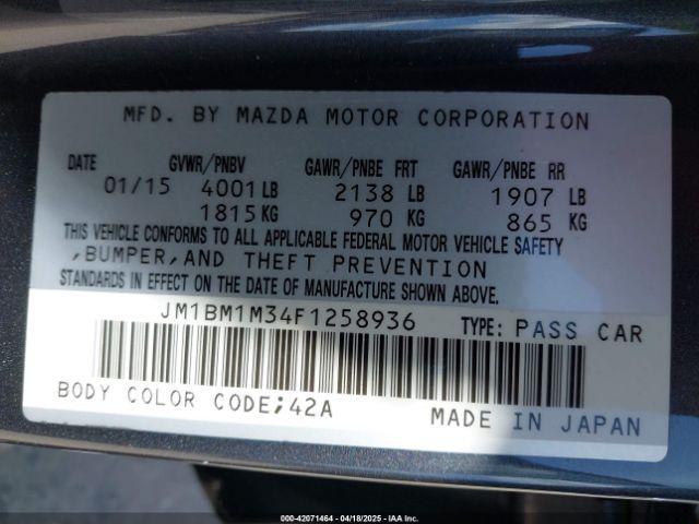 JM1BM1M34F1258936 Mazda Mazda3 S Grand Touring