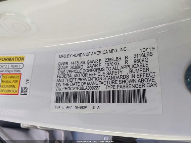 1HGCV1F38LA009227 Honda Accord Sport