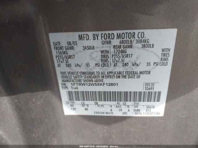 2005 FORD F-150 1FTRW12W55KF12801 Photo 8